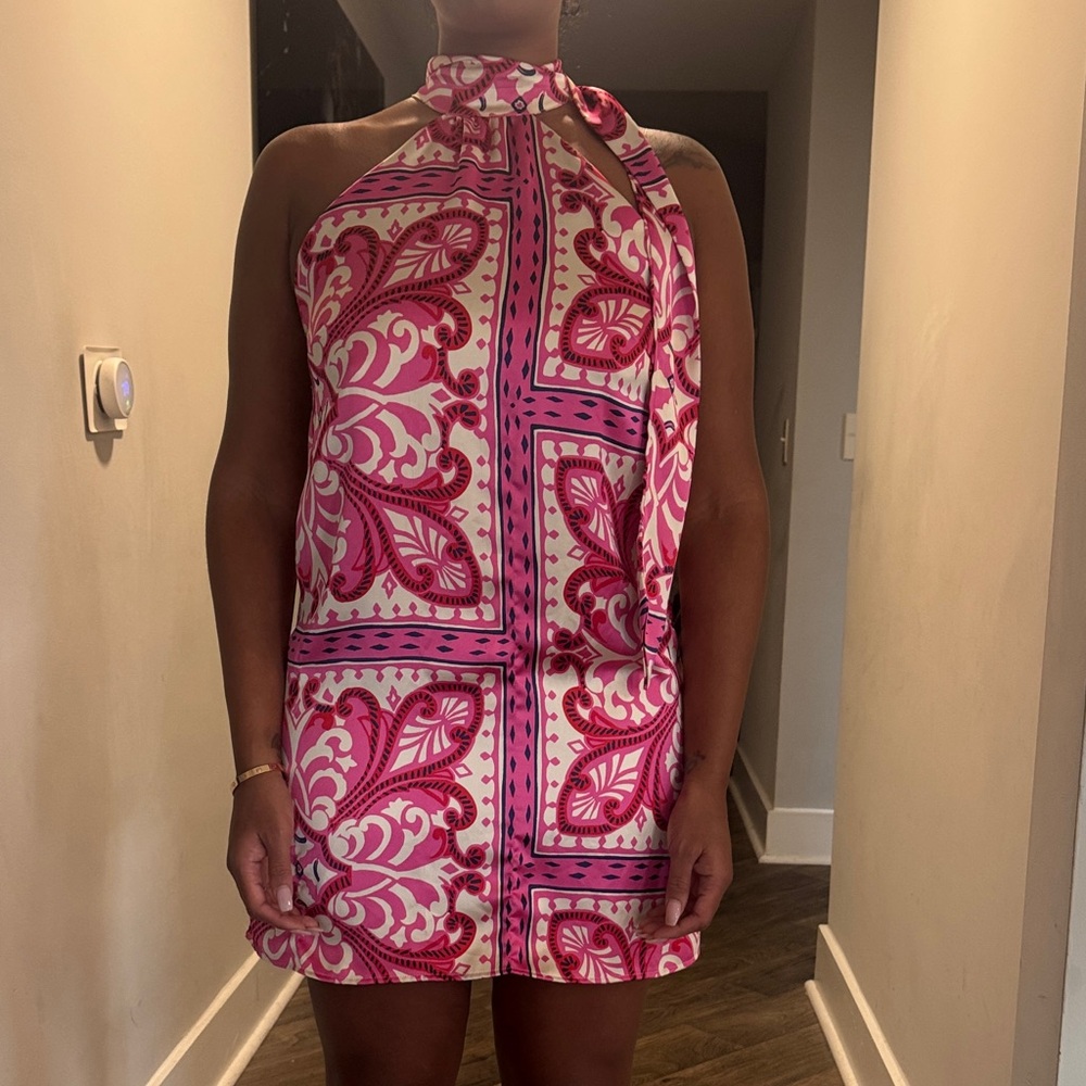 Mango Pink and White Halter Dress